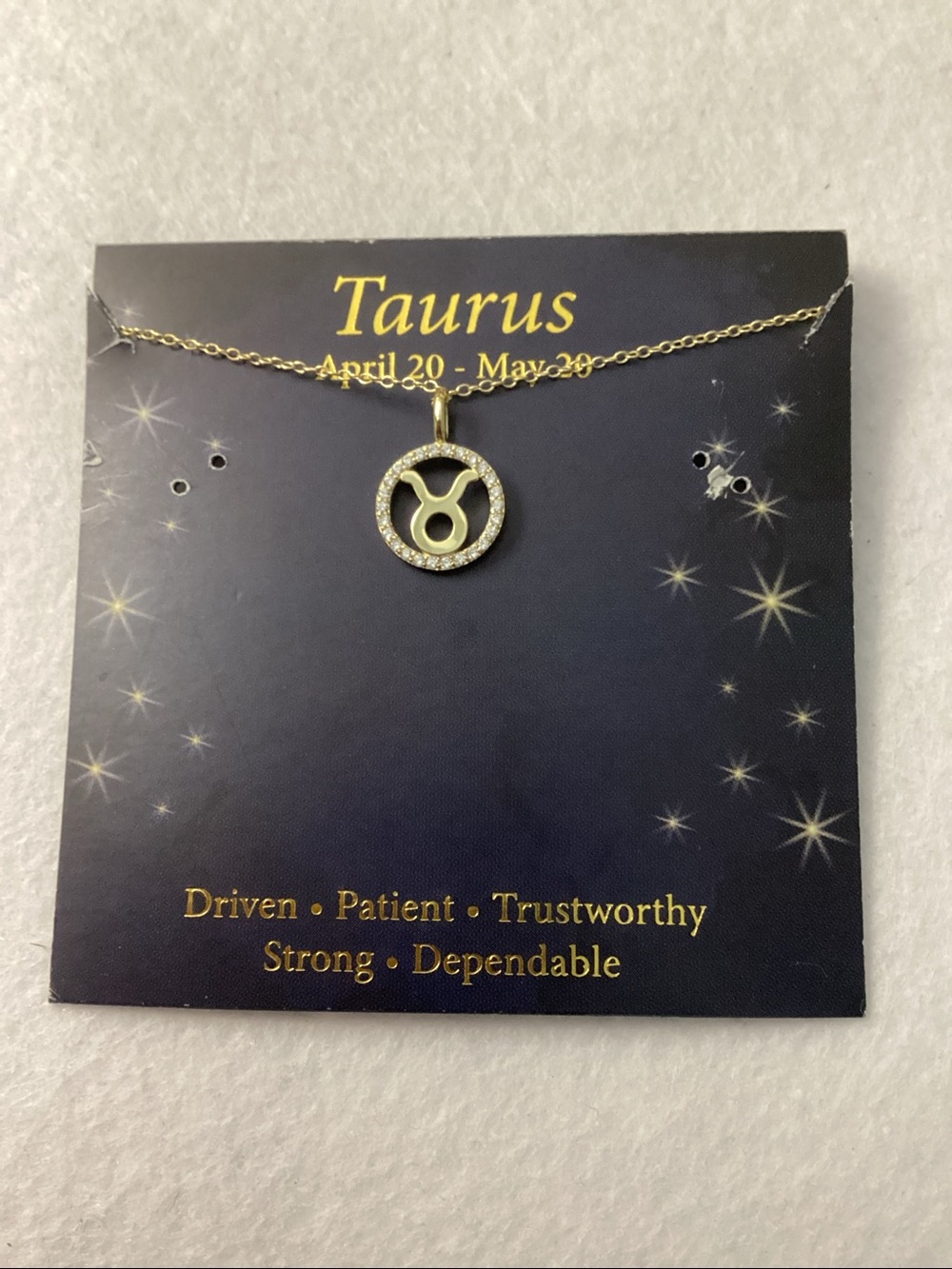Taurus Zodiac Pendant Necklace - Gold Tone with Clear Crystals